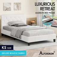 Detailed information about the product ALFORDSON Bed Frame King Single Wooden Base Platform White Boucle MADELYN