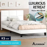 Detailed information about the product ALFORDSON Bed Frame King Single Wooden Slats Platform Leather White Paula