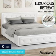 Detailed information about the product ALFORDSON Bed Frame King Size Gas Lift Storage Base Boucle Fabric White