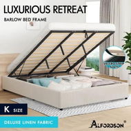 Detailed information about the product ALFORDSON Bed Frame King Size Gas Lift Storage Mattress Base Beige BARLOW