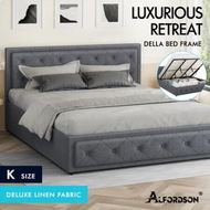 Detailed information about the product ALFORDSON Bed Frame King Size Gas Lift Storage Mattress Base Fabric Grey