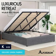 Detailed information about the product ALFORDSON Bed Frame King Size Gas Lift Storage Mattress Base Grey WILBUR