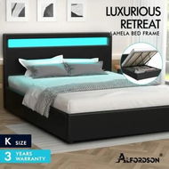 Detailed information about the product ALFORDSON Bed Frame King Size RGB LED Gas Lift Base Platform Storage Black