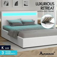 Detailed information about the product ALFORDSON Bed Frame King Size RGB LED Gas Lift Base Platform Storage Boucle