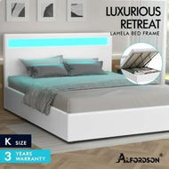 Detailed information about the product ALFORDSON Bed Frame King Size RGB LED Gas Lift Base Platform Storage White