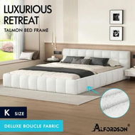 Detailed information about the product ALFORDSON Bed Frame King Size Tufted Headboard Foundation White Boucle TALMON