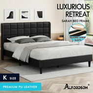 Detailed information about the product ALFORDSON Bed Frame King Size Upholstered Wingback Base Black Leather SARAH