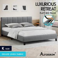 Detailed information about the product ALFORDSON Bed Frame King Size Wooden Platform Mattress Base Fabric Grey