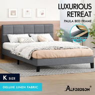 Detailed information about the product ALFORDSON Bed Frame King Size Wooden Slats Platform Fabric Grey Paula