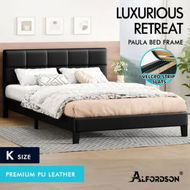 Detailed information about the product ALFORDSON Bed Frame King Size Wooden Slats Platform Leather Black Paula