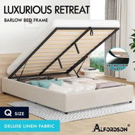 Detailed information about the product ALFORDSON Bed Frame Queen Size Gas Lift Storage Mattress Base Beige BARLOW