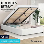 Detailed information about the product ALFORDSON Bed Frame Queen Size Gas Lift Storage Mattress Base Boucle WILBUR