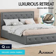 Detailed information about the product ALFORDSON Bed Frame Queen Size Gas Lift Storage Mattress Base Fabric Grey DIANA