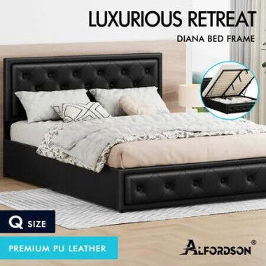 ALFORDSON Bed Frame Queen Size Gas Lift Storage Mattress Base Leather DIANA
