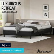 Detailed information about the product ALFORDSON Bed Frame Queen Size Mattress Base Foundation Black Leather BASEL