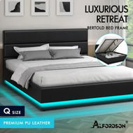 Detailed information about the product ALFORDSON Bed Frame Queen Size Platform RGB LED Gas Lift Base Storage Black