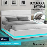 Detailed information about the product ALFORDSON Bed Frame Queen Size Platform RGB LED Gas Lift Base Storage Boucle