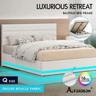Detailed information about the product ALFORDSON Bed Frame Queen Size Platform RGB LED Gas Lift Base Storage Boucle