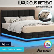 Detailed information about the product ALFORDSON Bed Frame Queen Size Platform RGB LED Gas Lift Base Storage Charcoal