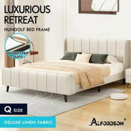 Detailed information about the product ALFORDSON Bed Frame Queen Size Tufted Headboard Base Beige Fabric HUNDOLF