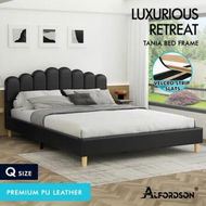 Detailed information about the product ALFORDSON Bed Frame Queen Size Upholstered Platform Base Leather Black TANIA