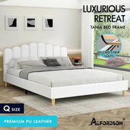 Detailed information about the product ALFORDSON Bed Frame Queen Size Upholstered Platform Base Leather White TANIA