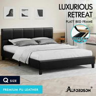Detailed information about the product ALFORDSON Bed Frame Queen Size Wooden Platform Mattress Base Leather Black