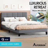 Detailed information about the product ALFORDSON Bed Frame Queen Size Wooden Slats Platform Fabric Grey Paula