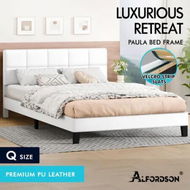 Detailed information about the product ALFORDSON Bed Frame Queen Size Wooden Slats Platform Leather White Paula