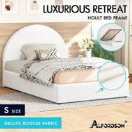 Detailed information about the product ALFORDSON Bed Frame Single Size Arched Base Gas Lift Storage Boucle White Hoult