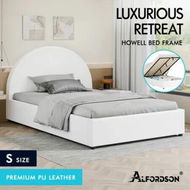 Detailed information about the product ALFORDSON Bed Frame Single Size Gas Lift Base With Storage White Leather HOWELL