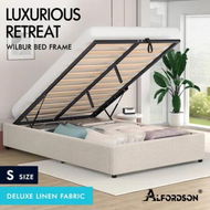 Detailed information about the product ALFORDSON Bed Frame Single Size Gas Lift Storage Mattress Base Beige WILBUR