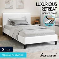 Detailed information about the product ALFORDSON Bed Frame Single Size Mattress Base Wooden Platform Leather White