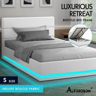 Detailed information about the product ALFORDSON Bed Frame Single Size Platform RGB LED Gas Lift Base Storage Boucle