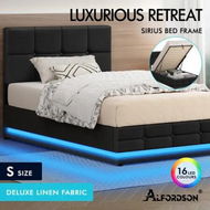 Detailed information about the product ALFORDSON Bed Frame Single Size Platform RGB LED Gas Lift Base Storage Charcoal