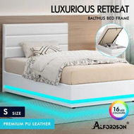 Detailed information about the product ALFORDSON Bed Frame Single Size Platform RGB LED Gas Lift Base Storage White