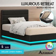 Detailed information about the product ALFORDSON Bed Frame Single Size Platform RGB LED Gas Lift Storage Base Charcoal