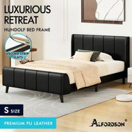 Detailed information about the product ALFORDSON Bed Frame Single Size Tufted Headboard Base Black Leather HUNDOLF