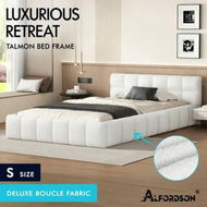 Detailed information about the product ALFORDSON Bed Frame Single Size Tufted Headboard Foundation White Boucle TALMON