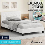 Detailed information about the product ALFORDSON Bed Frame Single Size Wooden Base Platform White Boucle MADELYN