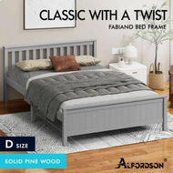 Detailed information about the product ALFORDSON Bed Frame Wooden Double Size Slatted Headboard Timber Grey FABIANO