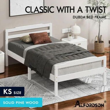 ALFORDSON Bed Frame Wooden King Single Mattress Base Platform Timber White DUBEM