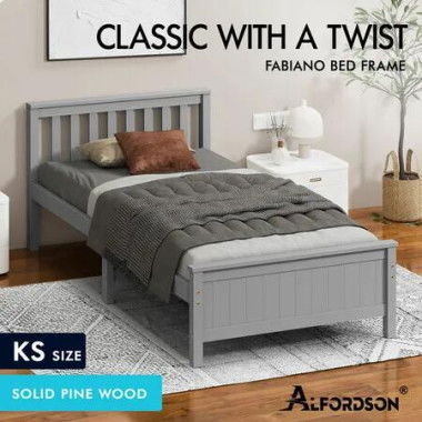 ALFORDSON Bed Frame Wooden King Single Slatted Headboard Timber Grey FABIANO