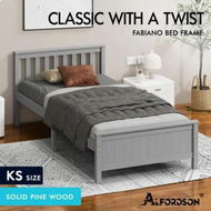 Detailed information about the product ALFORDSON Bed Frame Wooden King Single Slatted Headboard Timber Grey FABIANO