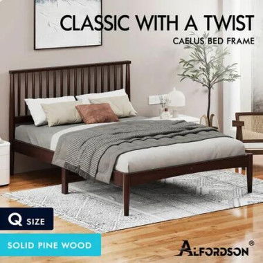 ALFORDSON Bed Frame Wooden Queen Size Timber Base Platform Walnut CAELUS