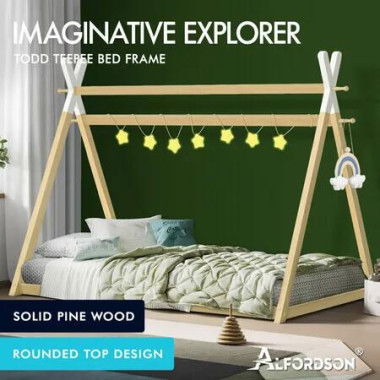ALFORDSON Bed Frame Wooden Single Timber Teepee House Base Platform Oak Thomas