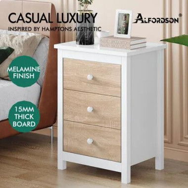 ALFORDSON Bedside Table Hamptons Nightstand 3 Drawers Oak