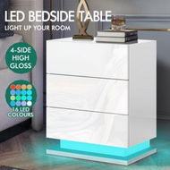 Detailed information about the product ALFORDSON Bedside Table RGB LED Nightstand 3 Drawers 4 Side High Gloss White