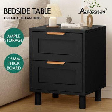 ALFORDSON Bedside Table Side Storage Nightstand 2 Drawers Cabinet Black