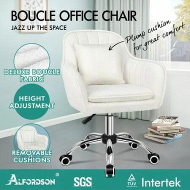 ALFORDSON Boucle Office Chair Computer Swivel Armchair Work Kids White